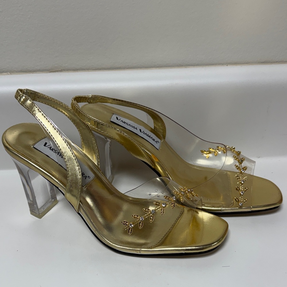 Varsavia Viamara Gold and Clear Heels